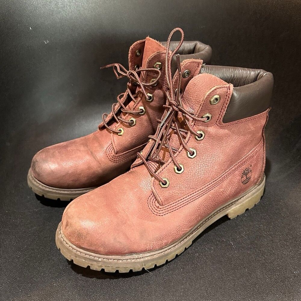 Timberland Womens Maroon Leather Lace-Up Ankle Work Boots Round Toe US 9 M